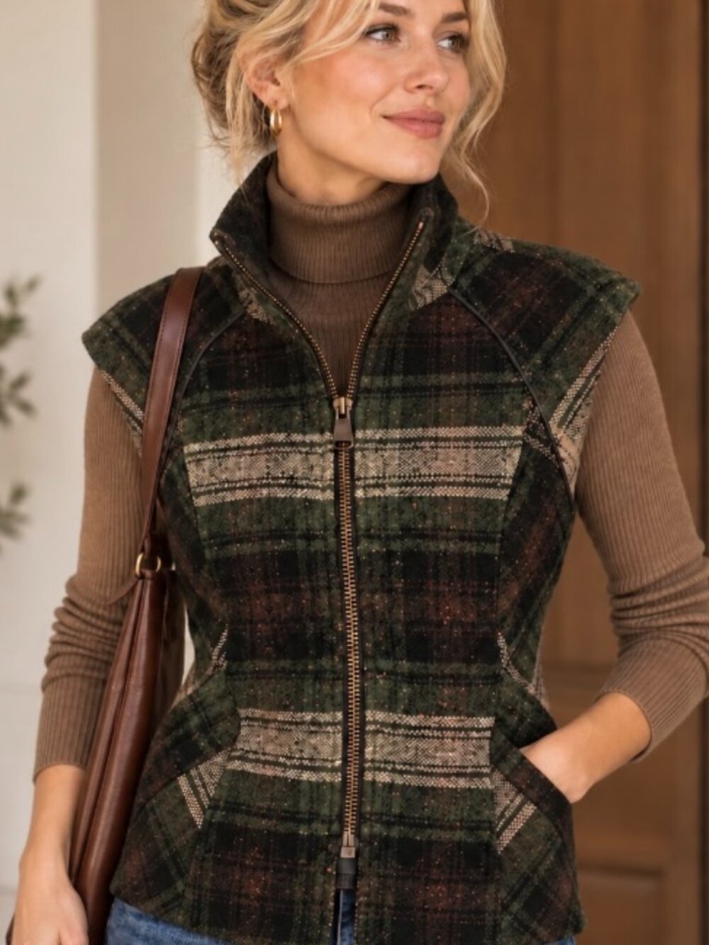 Cabi hunter green black plaid/ Small wool blend Ralph Lauren inspired